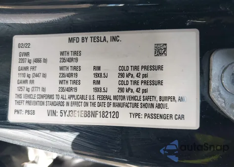 2022 Tesla Model 3 Long Range Dual Motor All-Wheel Drive из США, поврежденный, VIN 5YJ3E1EB8NF182120